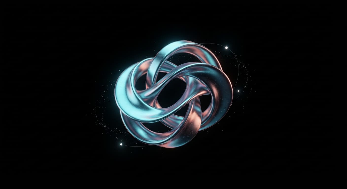 Iridescent orbital sculpture representing connected systems